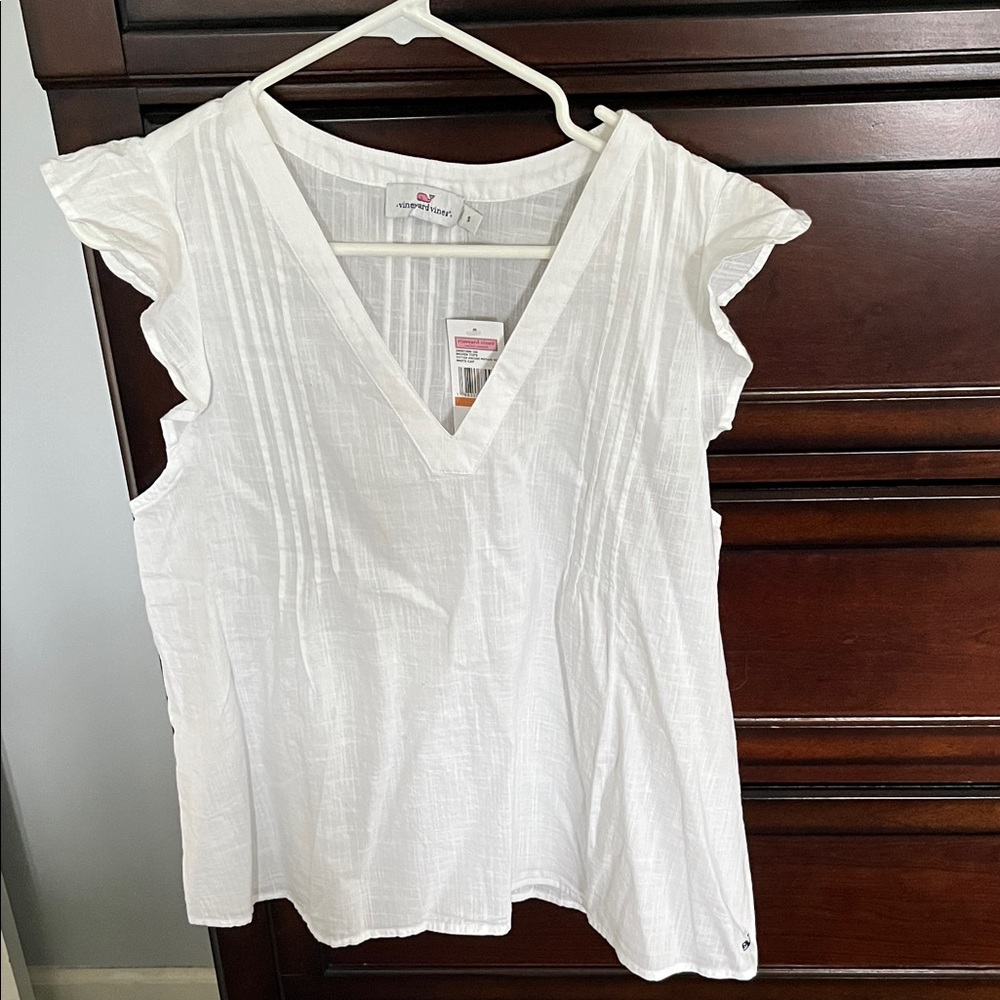 Vineyard Vines White Flutter Sleeve Blouse